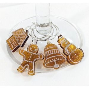 Gingerbread cookie holiday themed Wine glass Charms Set Of 4 - glass charms